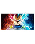 32x16 inch mouse pad featuring Vegeta in Super Saiyan Blue and Super Saiyan God forms for gaming setups
