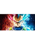 36x16 inch desk pad highlighting Vegeta's Super Saiyan Blue and fiery Super Saiyan God modes in vibrant art
