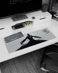 Anime mouse pad 32x12 inches showing an armored final-boss figure with arms spread and smoky swirls.