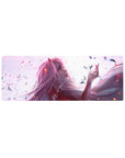 Anime mouse pad 32x12 inches featuring Zero Two from Darling in the Franxx with pink hair and red horns amidst petals.