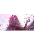 Anime mouse pad 36x16 inches featuring Zero Two from Darling in the Franxx, with soft pinks and white petals.