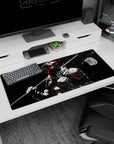 36x16 inches anime desk pad showing a helmeted brute with heavy axe on shoulder, ready to strike.