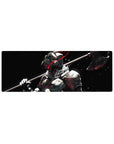 32x12 inches anime mouse pad featuring armored warrior with axe, fur collar, and red streak accents.