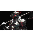 40x20 inches anime desk pad with armored warrior, fur collar, and axe on black background with red streaks.
