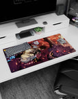 Modern 32x16 inches mouse pad featuring Sung Jin-Woo design, with lightning and energy capturing the intensity of his battle against a demon.
