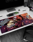 Large 40x20 inches mouse pad featuring Sung Jin-Woo design, with energy bursts and crackling lightning in a dramatic battle against a towering demon.