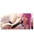 32x16 inches anime girl mouse pad with winged violet-haired girl, magenta eyes, navy accents, black gloves.