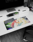 28x12 inches anime mouse pad showing red-haired girl in white dress leaning close to a glowing blond.