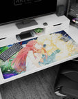 40x20 inches anime desk pad showing red-haired girl in white dress leaning toward a glowing blond memory.