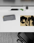 Minimal beige-and-black anime girl mouse pad 14x10 inches, calm negative space with edgy sketch lines.