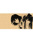 36x16 inches anime girl desk pad with bold black ink sketch of two stylish girls on beige parchment.