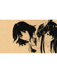 40x20 inches anime girl desk pad with two stylish ink-sketched girls on parchment beige, clean space.
