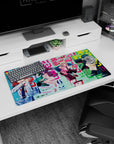 Chainsaw Man anime mouse pad 32x16 inches featuring Power, Himeno, Aki, vibrant pop art colors, and iconic characters.