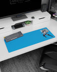 32x12 inches Naruto mouse pad showing Kakashi Hatake with Sharingan vibes, kunai in hand over blue.