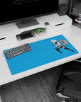 Kakashi Hatake with kunai and Sharingan vibe on a clean blue backdrop mouse pad, 32x16 inches.