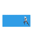 28x12 inches anime mouse pad with minimalist Kakashi Hatake design, kunai pose, clean sky-blue background.