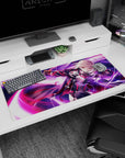 Artistic 36x16 inches desk pad with Saber Alter (Mysterious Heroine X Alter) from Fate/Grand Order, capturing fierce action and intense energy.