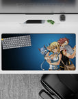 32x16 inches anime mouse pad in cool blue tones, bright character art with warm, playful, chaotic energy.