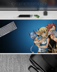 40x20 inches anime desk pad in cool blues, bright crisp print with playful, chaotic adventure vibe.