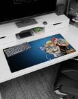 32x16 inches Fairy Tail mouse pad showing Natsu and Lucy sharing a mischievous moment, Happy floating close.
