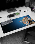 36x16 inches Fairy Tail desk pad showing Natsu and Lucy sharing a mischievous moment, Happy hovering.
