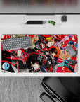 Persona 5 Royal 32x16 inch mouse pad featuring Phantom Thieves squad, with Joker, Ann, Ryuji, Makoto, and Futaba in dynamic motion.