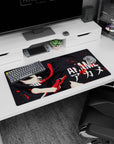 Modern 32x16 inches mouse pad with Akame, sharp minimalist style, strong lines, and vivid contrast for a standout anime design.