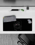 Dark black 28x12 inches anime mouse pad with neon red Sharingan vibe, calm before the storm.