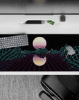 36x16 inches desk pad with Neon Grid Mirage, capturing the electrifying grid landscape and mirrored sun for a blend of nostalgia and modern artistry.
