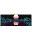 Compact 32x12 inches mouse pad with Neon Grid Mirage, blending a glowing grid landscape and mirrored sun for a nostalgic, futuristic feel.