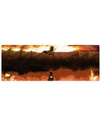 Attack on Titan mouse pad 32x12 inches, featuring Eren facing the Colossal Titan over fiery Wall Maria, iconic anime scene.