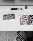 Moonlit romance anime mouse pad 14x10 inches in midnight blues, soft whites, and gentle sparkle gradients.