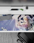 Moonlit blue anime desk pad 36x16 inches with dreamy starlight glow, soft gradients, and calm romance.