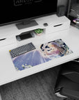 28x12 inches mouse pad showing a dreamy blonde anime girl making a wish as petals drift in moonlight.