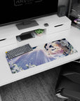 32x12 inches anime mouse pad showing a dreamy blonde girl making a wish as petals drift under stars.