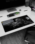 32x16 inches anime mouse pad showing a lone armored swordsman mid-strike, blade ready in darkness.