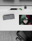 Anime mouse pad featuring haunting duality design, 14x10 inches; gritty textures and eerie colors create a stunning look.
