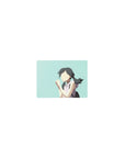Classic anime girl mouse pad 14x10 inches with shy schoolgirl art and twin ponytails on a clean teal backdrop.