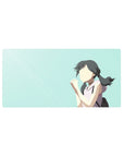 Anime girl mouse pad 32x16 inches with shy schoolgirl illustration and clean minimalist shapes for desk setup.