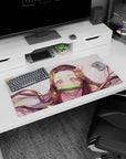 Nezuko anime mouse pad, 32x16 inches, featuring starlit eyes, pink highlights, and sparkles in her flowing hair.