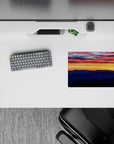 14x10 inches mouse pad featuring a vibrant sunset with serene mountains, blending fiery skies for a calming workspace vibe.