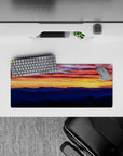 28x12 inches mouse pad with a vibrant sunset and serene mountains, blending fiery skies for a breathtaking design.