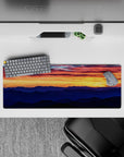 32x12 inches mouse pad featuring a sunset with fiery skies and serene mountains for a breathtaking, peaceful vibe.
