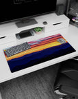 Modern 32x16 inches mouse pad showcasing a sunset with fiery skies and serene mountains for a calm, nature-inspired design.