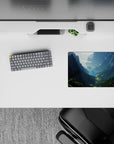14x10 inches mouse pad featuring mountain peaks, lush forests, and serene valley for a calming, adventure-filled workspace.