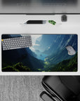 32x16 inches mouse pad with towering mountain peaks, lush forests, and serene valley for a peaceful, nature-filled vibe.