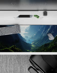 36x16 inches mouse pad with towering mountain peaks, lush forests, and serene valley for a calming, nature-inspired effect.