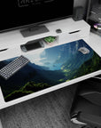 Large 40x20 inches mouse pad featuring mountain peaks, forests, and valley for a peaceful, nature-inspired workspace effect.