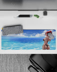 32x12 inches beach anime mouse pad in ocean-blue calm with sunlit water, soft clouds, flirty vibes.