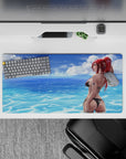 Ocean-blue beach mood anime girl mouse pad 32x16 inches, sunlit water shimmer and soft skies.